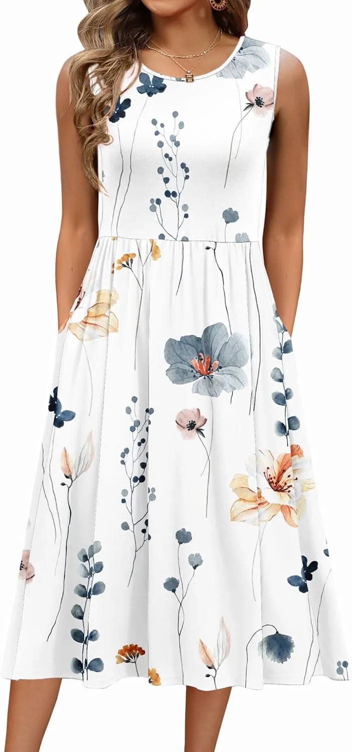 Zeagoo Women's Summer Tank Midi Dress with Pockets