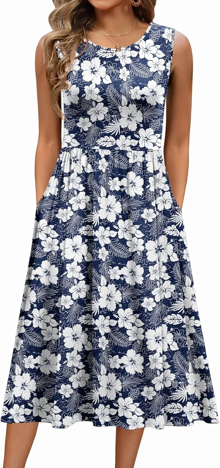 Zeagoo Women's Summer Tank Midi Dress with Pockets